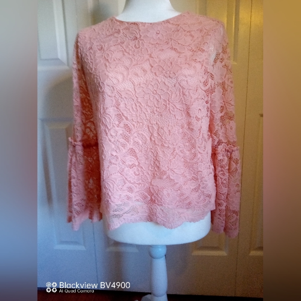 Worthington pink lace blouse M